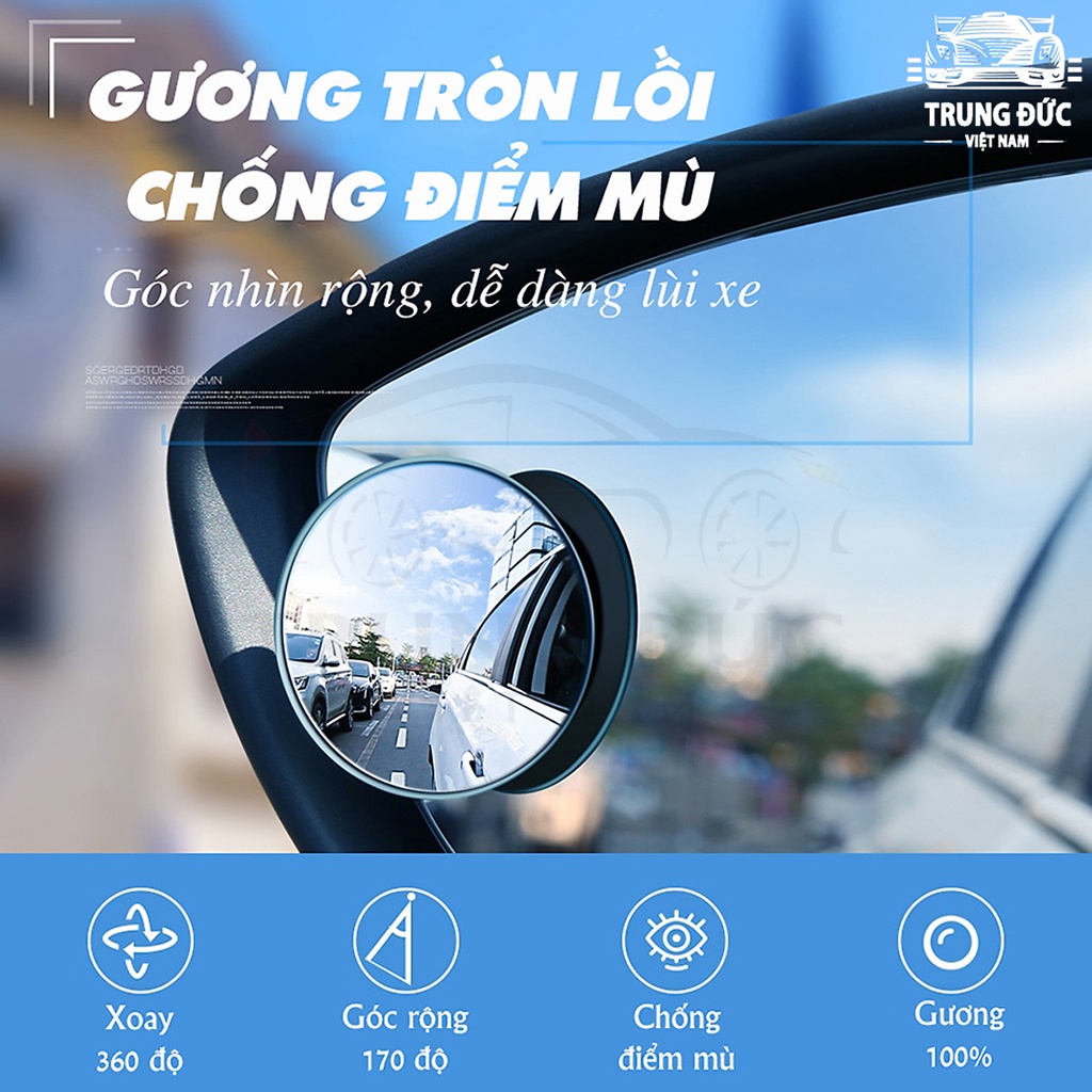 Gương cầu lồi TRUNGDUCVN, gương lồi xoay tròn 360 độ xóa điểm mù Ô tô