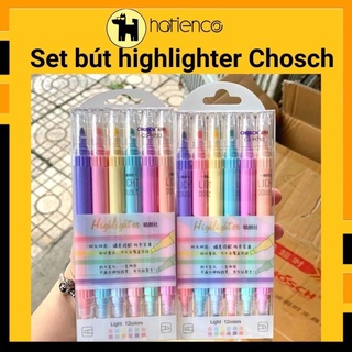 Set 6 bút highlight, bút dạ quang 2 đầu màu pastel Chosch xịn