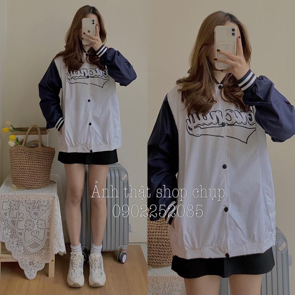 Áo khoác gió Bomber 2 lớp [Freeship] Áo Gió In chữ hai màu