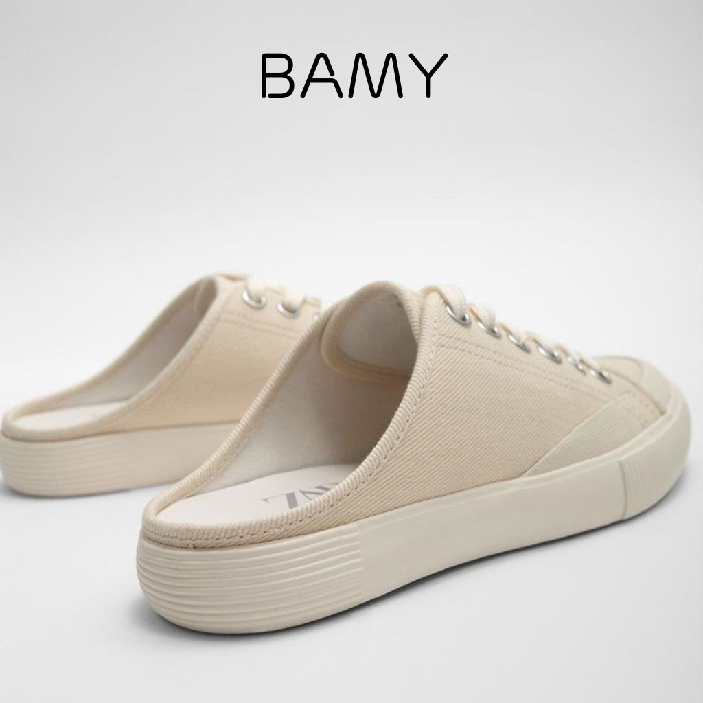 Giày Sục Thể Thao Nữ MK màu Kem, Sục bata đạp gót đế bánh mì 3cm BAMY | BigBuy360 - bigbuy360.vn