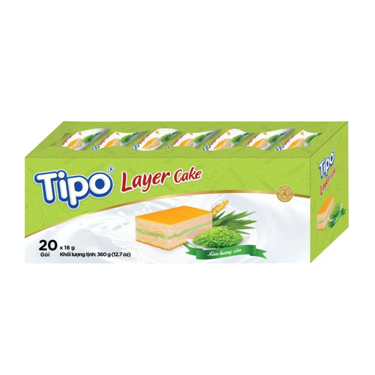 Bánh bông lan tầng Tipo hộp 360g (2 vị cốm/dâu) - Bánh Tipo Layer Cake