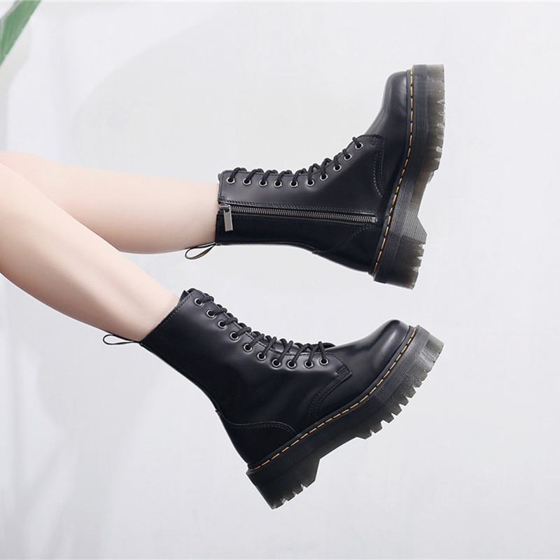 Giày bốt martin đế dày 10 lỗ phối khóa kéo cá tính