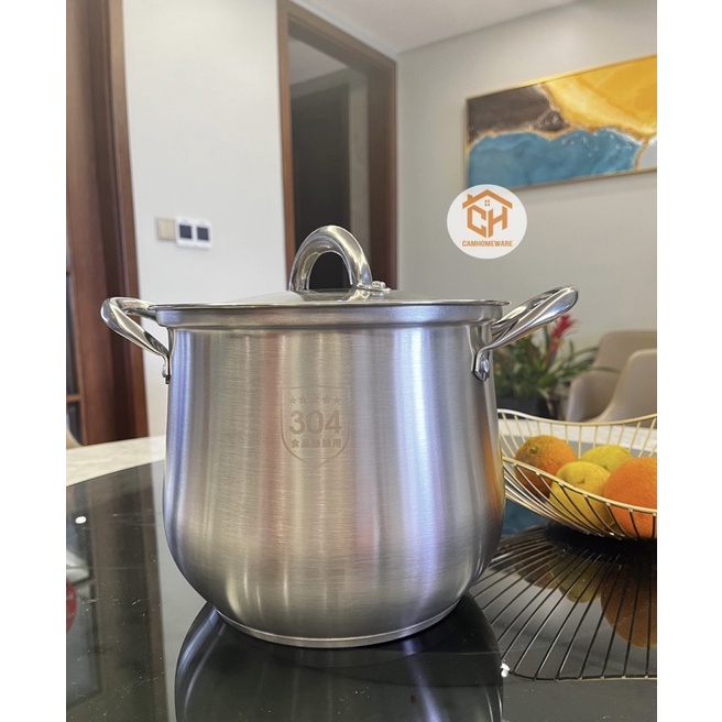 Nồi Inox 304 Sâu Lòng 22cm Chuyên Dùng Nấu Cháo, Súp, Luộc Gà Cam Homeware
