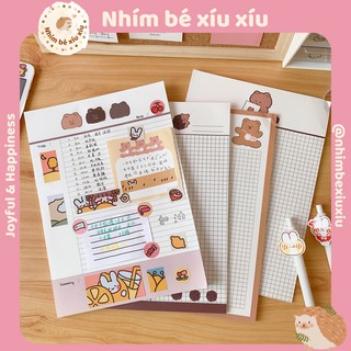 Tập giấy take note grid line, kẻ ngang/ô vuông 30 tờ refill khổ B5 hình gấu tone màu nâu xinh xắn