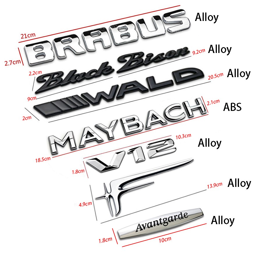 Logo Chữ mercedes benz Bằng Kim Loại Dán Trang Trí Xe Hơi avantgarde grand black bison Wrld v12 brabus maybach