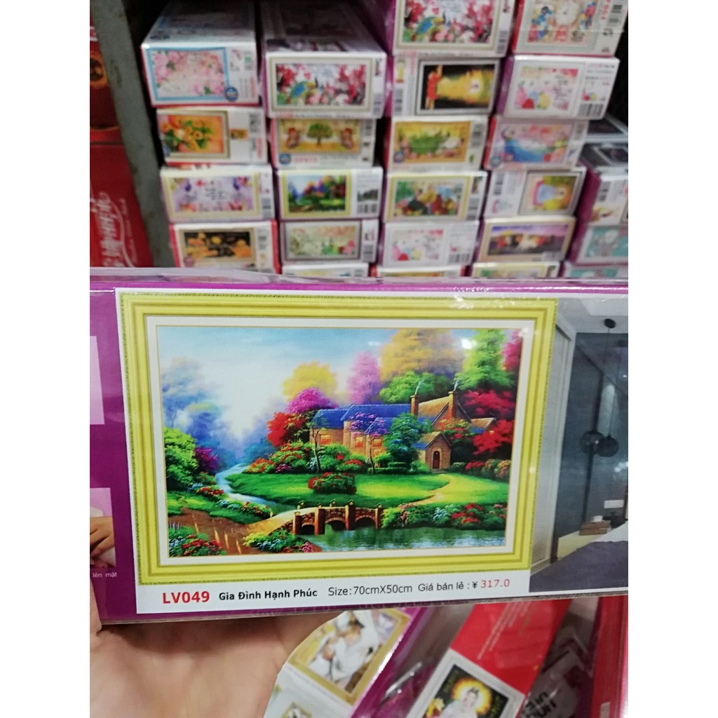Tranh đính đá phong cảnh Gia đình hạnh phúc 70*50cm LV049 - tự đính