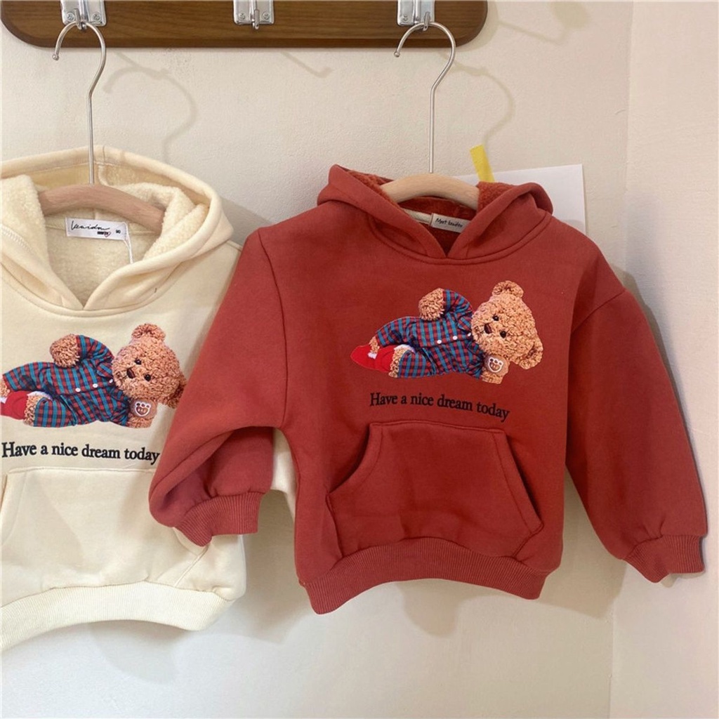 Áo hoodie lông in hình gấu Hàn Quốc mới cho bé