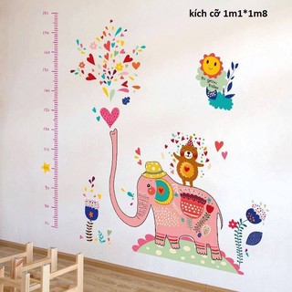 Decal dán tường đo chiều cao voi hồng