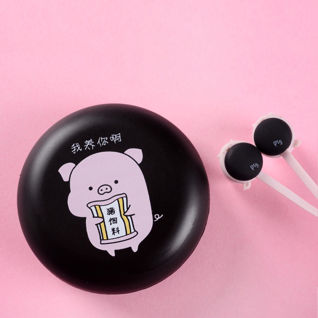 Tai nghe Bella 925 hình heo ngộ nghĩnh có mic đàm thoại và hộp đựng chống rối