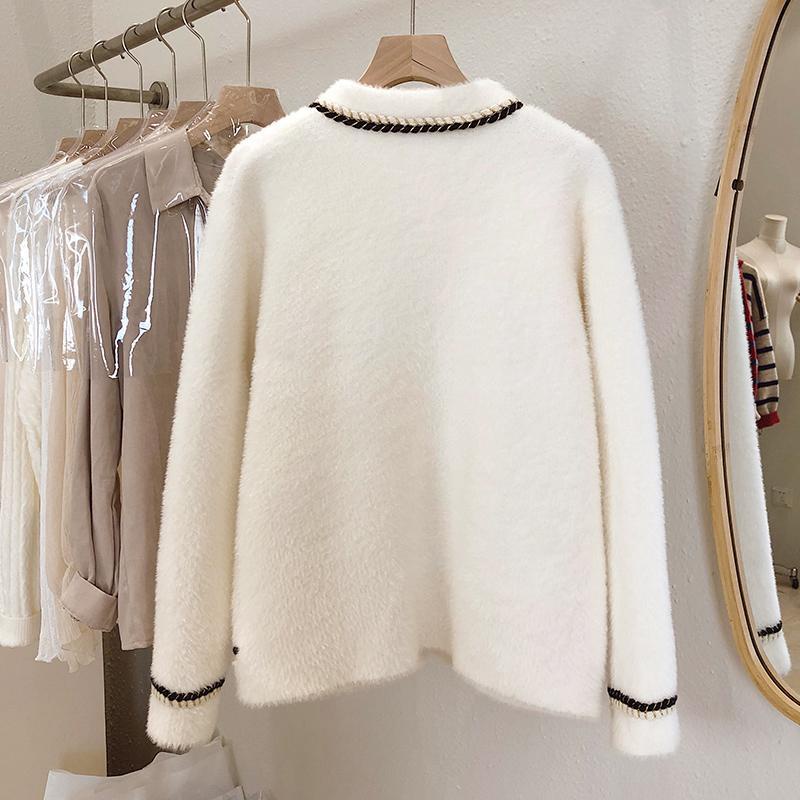 Imitation mink cashmere sweater women's short style 2020 new autumn and winter Korean version loose top knitted cardigan