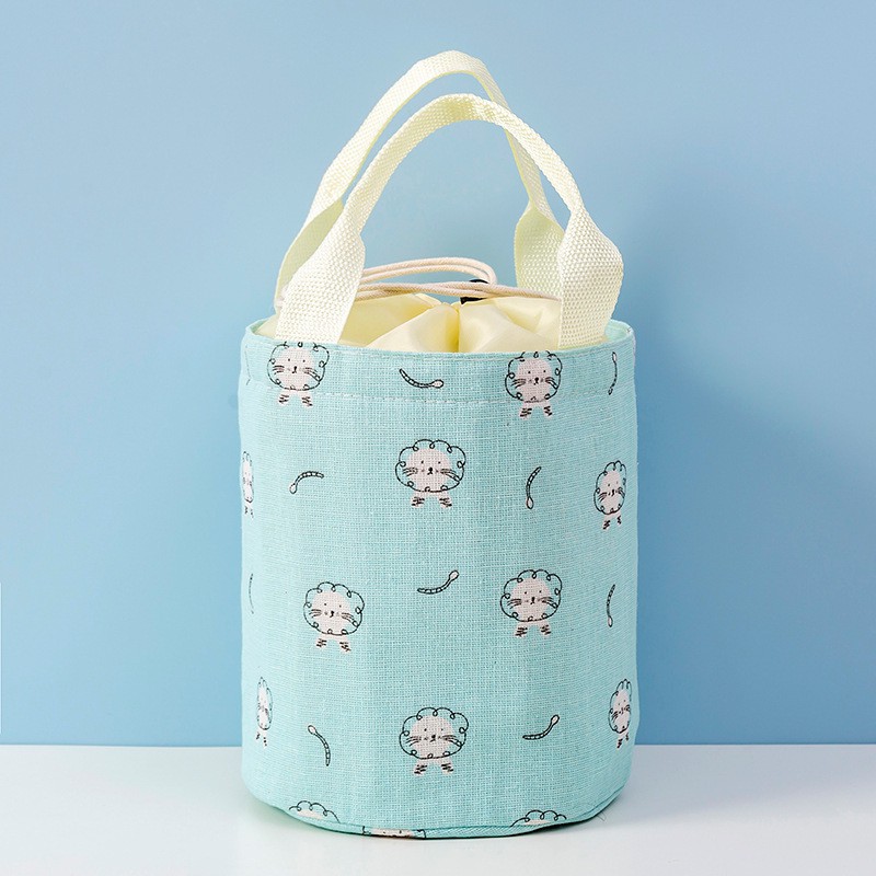 Túi Đựng Cơm đa năng, giữ nhiệt ,tiện lợi dây rút QSND vải Linen hoạ tiết dễ thương