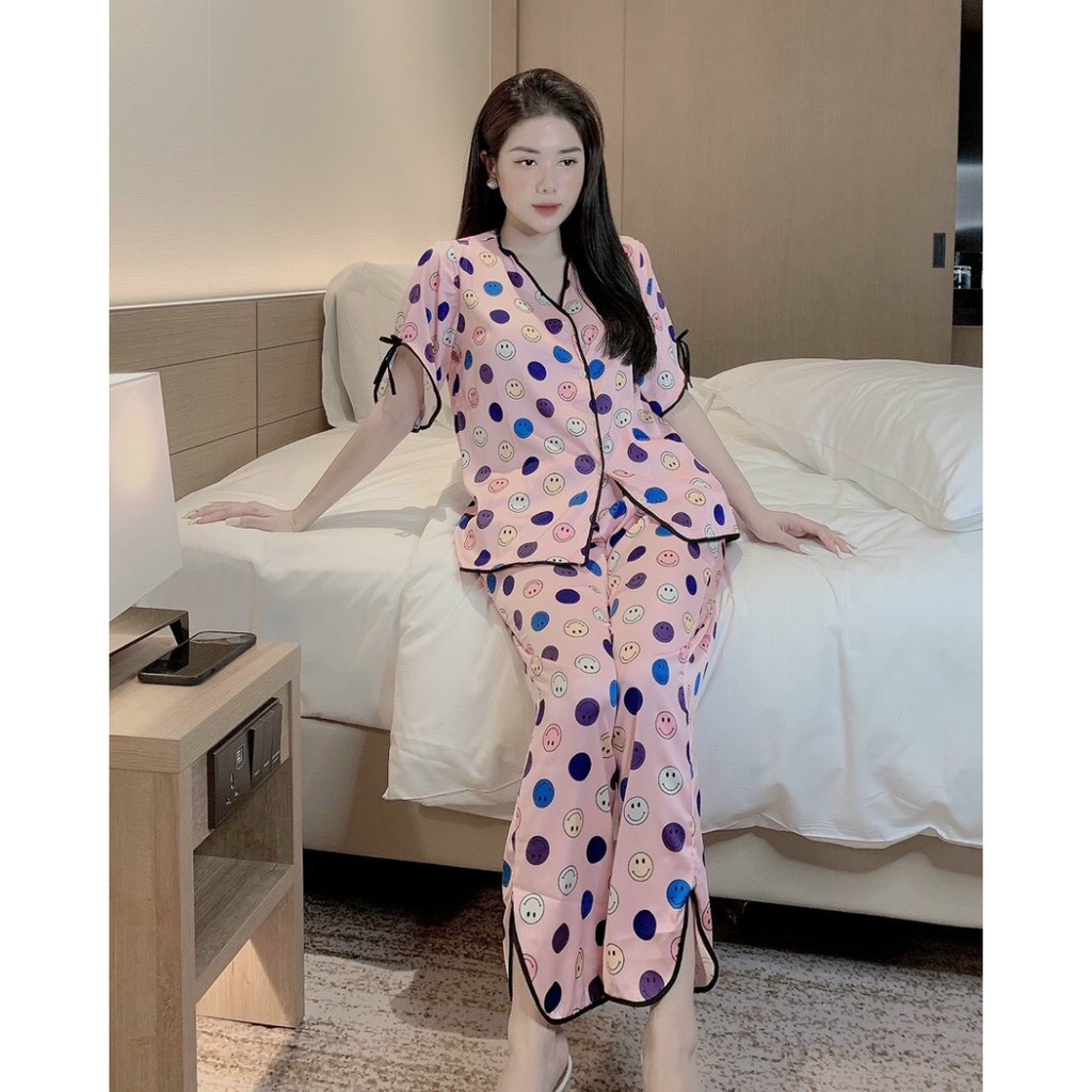 Đồ mặc nhà Lụa satin Pijama tay ngắn quần dài Form dưới 60 kí nhiều mẫu | BigBuy360 - bigbuy360.vn