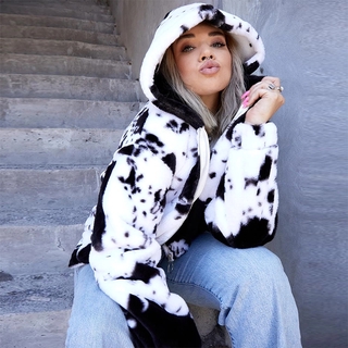 Áo Khoác Có Nón Họa Tiết Bò Sữa Xinh Xắn Theo Phong Cách Châu Âu