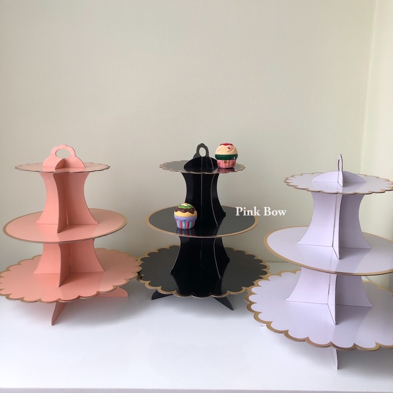 Kệ giấy 3 tầng đựng trang trí bánh đủ loại Cupcake, Donut, Trung thu, v.v... 3 màu Cam đào/Đen/Trắng