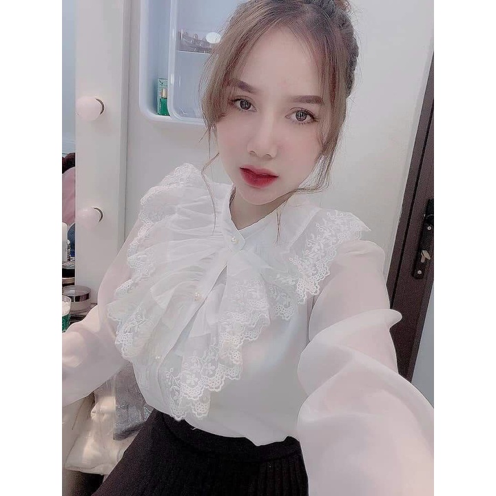 [MÃ XENIAFASHION GIẢM 10K ĐƠN 50K] Áo sơ mi voan tiểu thư 2 lớp Áo sơ mi nữ cổ bèo sang chảnh | BigBuy360 - bigbuy360.vn