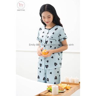 Bộ mặc nhà lụa tim xanh
