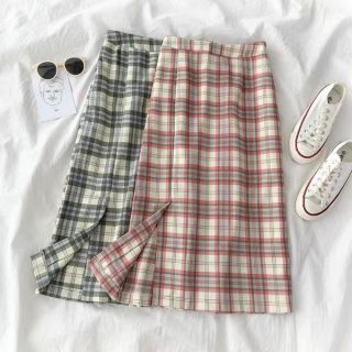 Chân váy sọc caro xẻ vạt ulzzang
