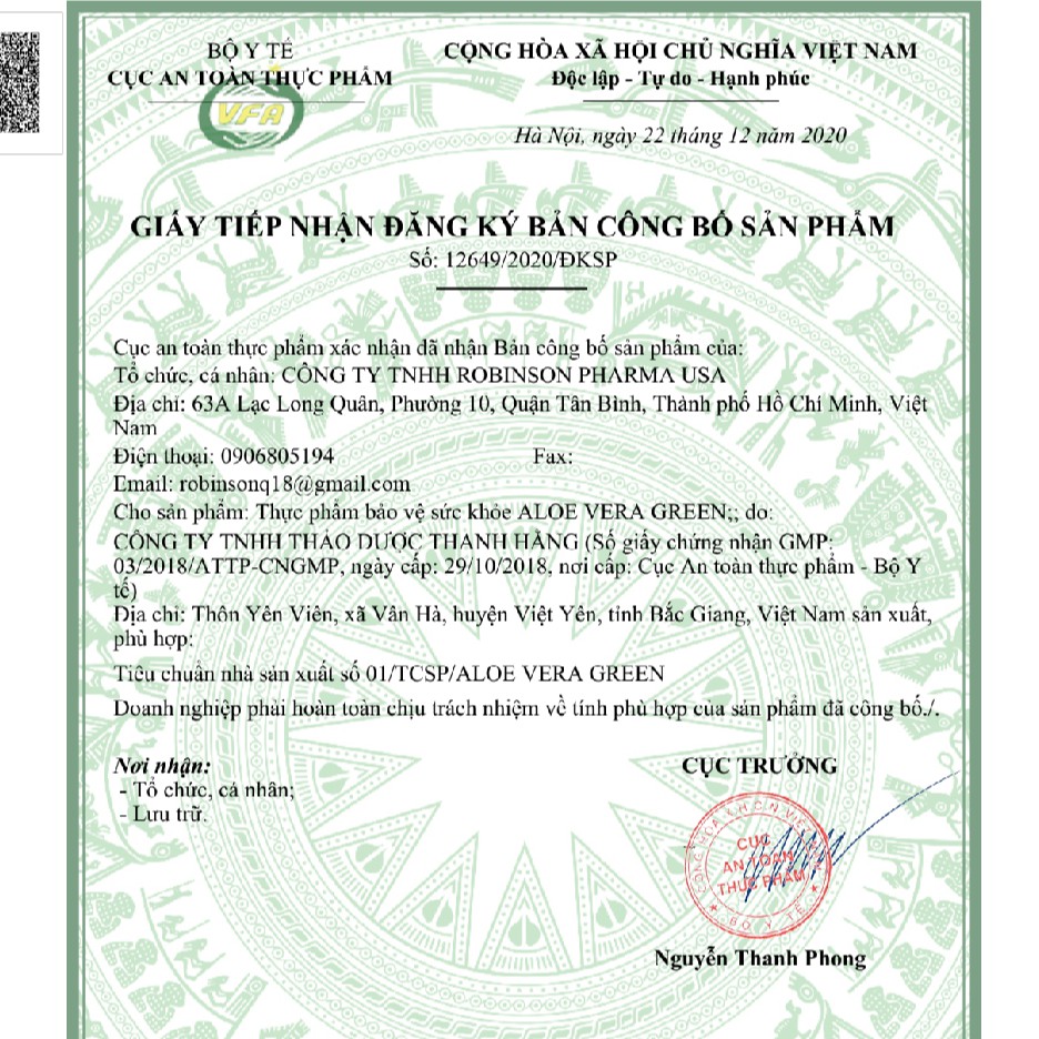 Aloe Vera Green – Viên uống lô hội giúp dưỡng da, giữ ẩm da, ngăn ngừa lão hóa (lọ 60 viên)