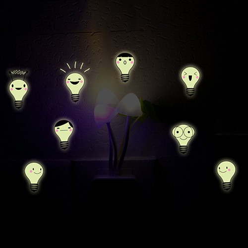 8 Pcs Light Bulb Glow in The Dark Ceiling Wall Stickers Baby Bedroom Home Decal