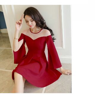 Đầm Xòe Phối Lưới Tay Loe