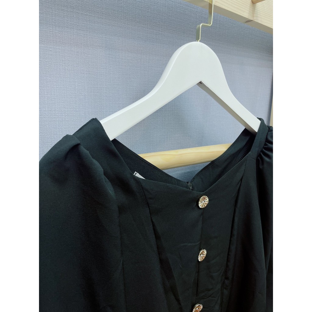 Đầm Nữ Đen Tay Phối Nơ Chất Đũi 🦋 Váy Nữ Dáng Lỡ Hàng Cúc Trước 🦋 | BigBuy360 - bigbuy360.vn