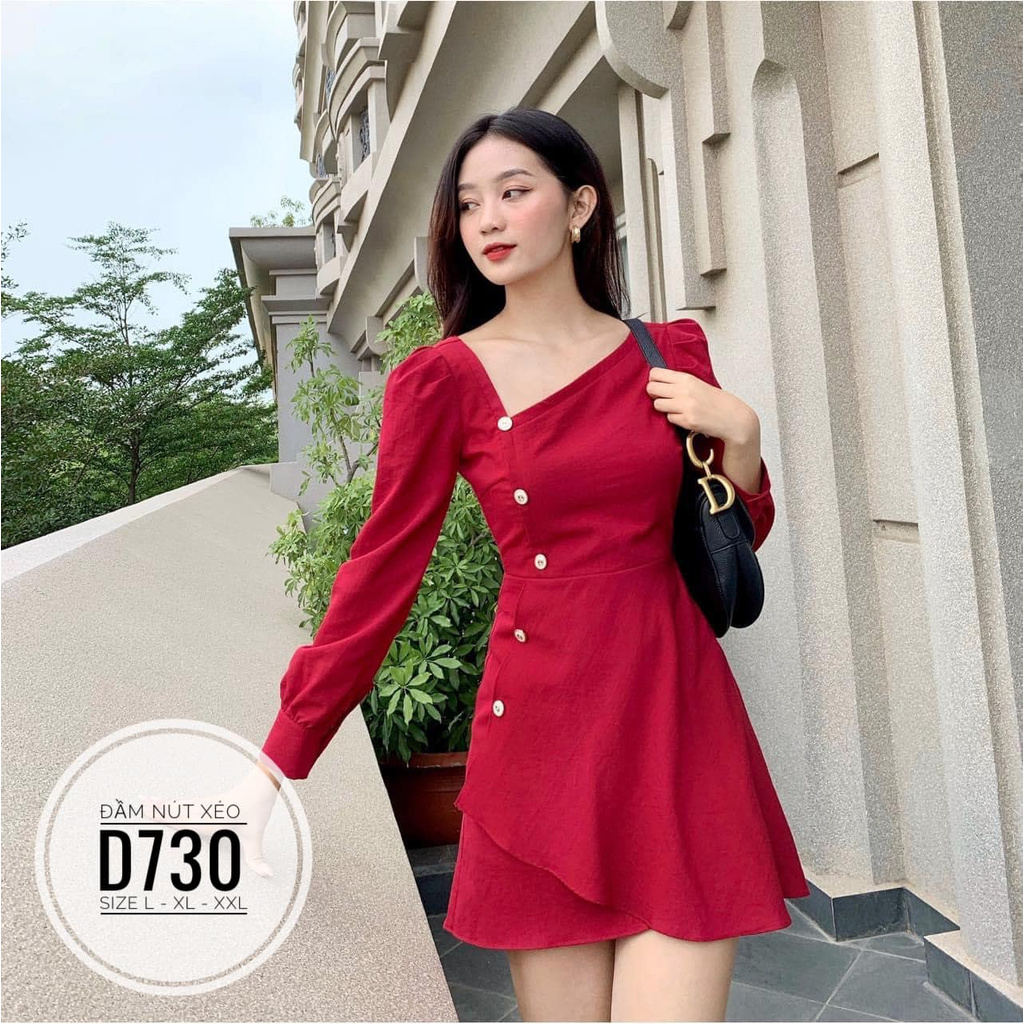 BIGSIZE Đầm nút xéo D730 Chất liệu: vải cotton thái Màu sắc: đen-trắng- đỏ