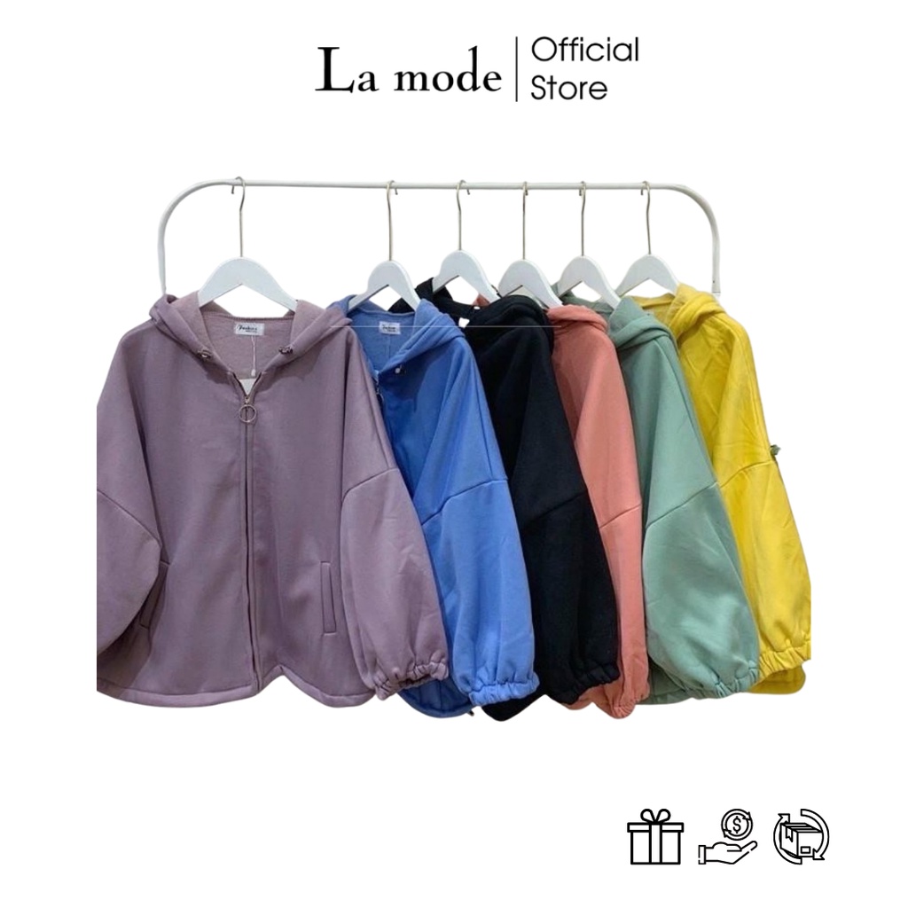 Áo Khoác Hoodie Zip Nỉ Bông Khóa Kéo Cánh Dơi Form Rộng Trơn Basic Nam Nữ Oversize - La mode
