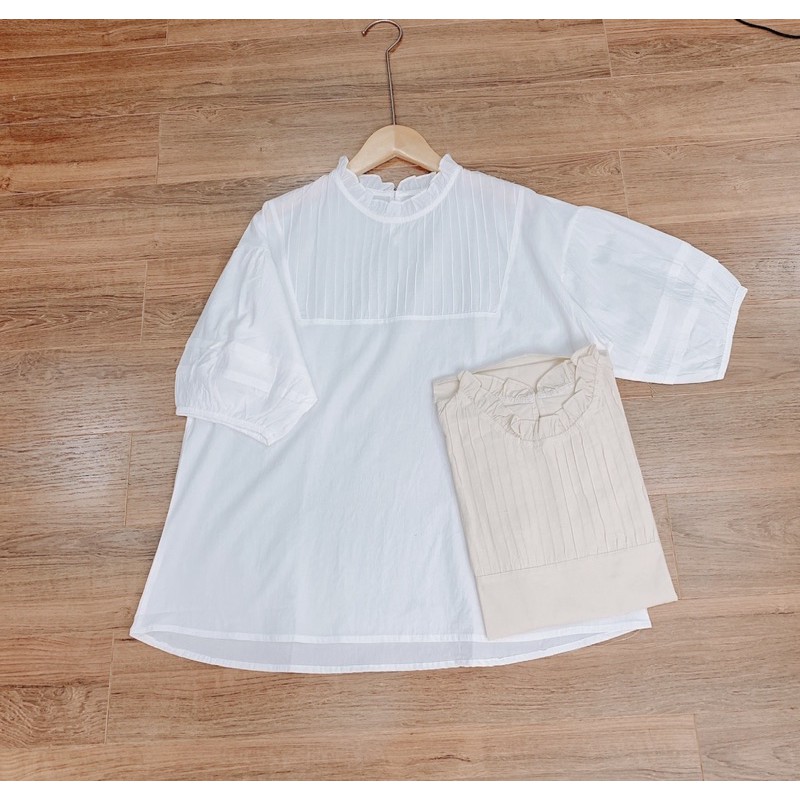 Áo babydoll xếp ly  - áo sơ mi trắng cộc tay
