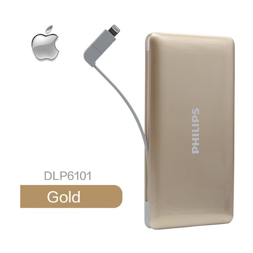 Pin dự phòng Philips DLP6101 10000mAh tích hợp cáp Micro USB + Lightning