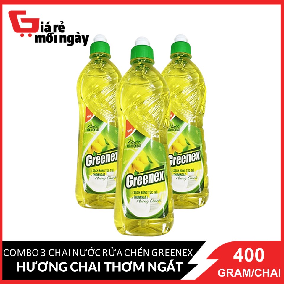 COMBO 3 Nước Rửa Chén Greenex Hương Chanh Thơm Ngát 400g X3