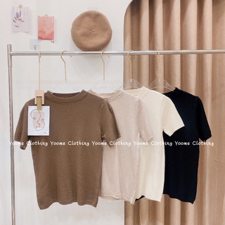 áo len lông thỏ cổ tròn basic tay cộc yoome clothing