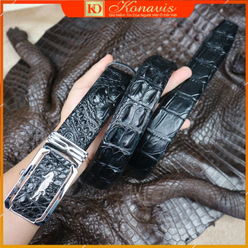 Dây nịt - Thắt lưng nam da cá sấu Konavis bản to liền nguyên con gai lưng màu đen bản 4.0 Cm - CB03-01G