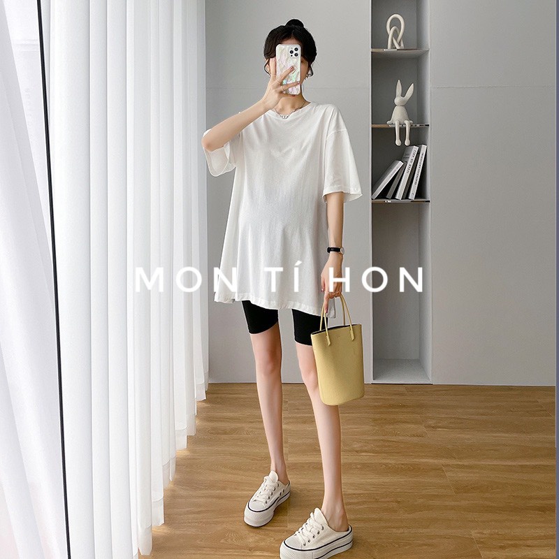 Áo Phông Bầu Form rộng Basic Màu Trắng, Đen, Be, Hồng, Xanh |  Chất cotton 100% co giãn thấm mồ hôi - Có size 40-80kg