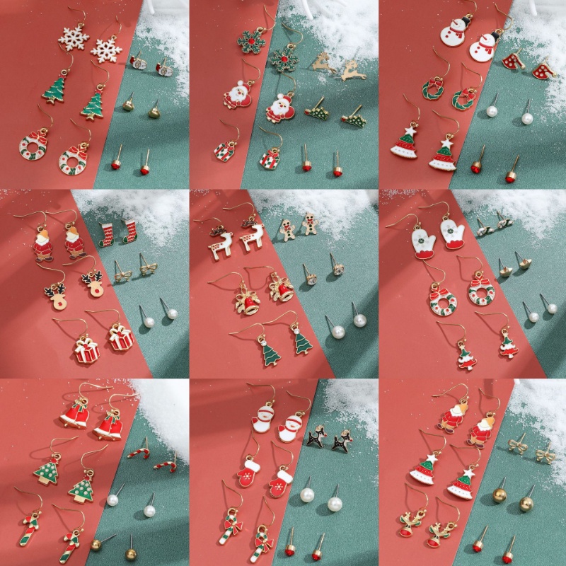 Bộ 6 Đôi Khuyên Tai Hình Ông Già Noel / Chuông / Găng Tay / Vớ Thời Trang Đa Năng Cho Nữ