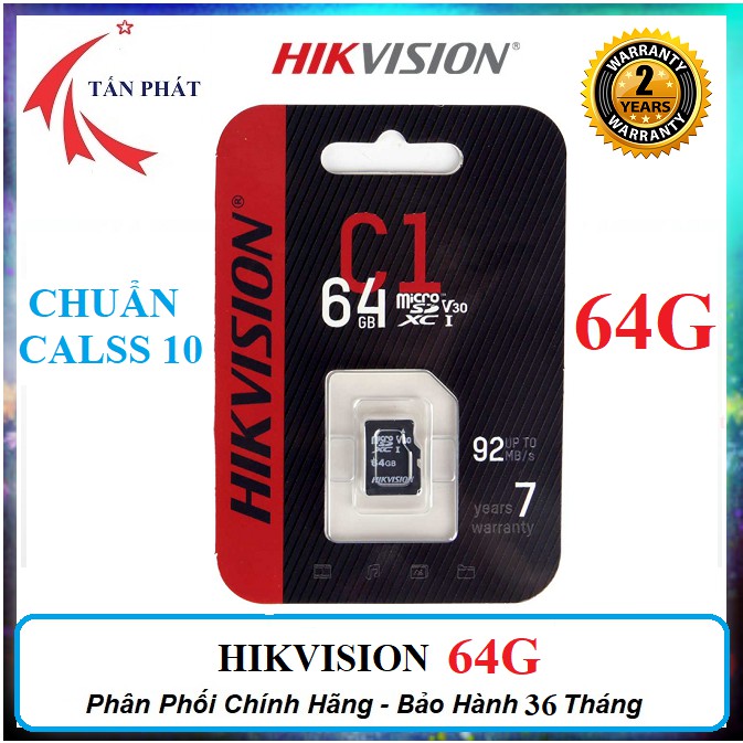 Thẻ Nhớ 64G 128G 32G HIKVISION CLASS 10 Chất Lượng Cao Kèm Adapter - Chính Hãng - BẢO HÀNH 24 THÁNG