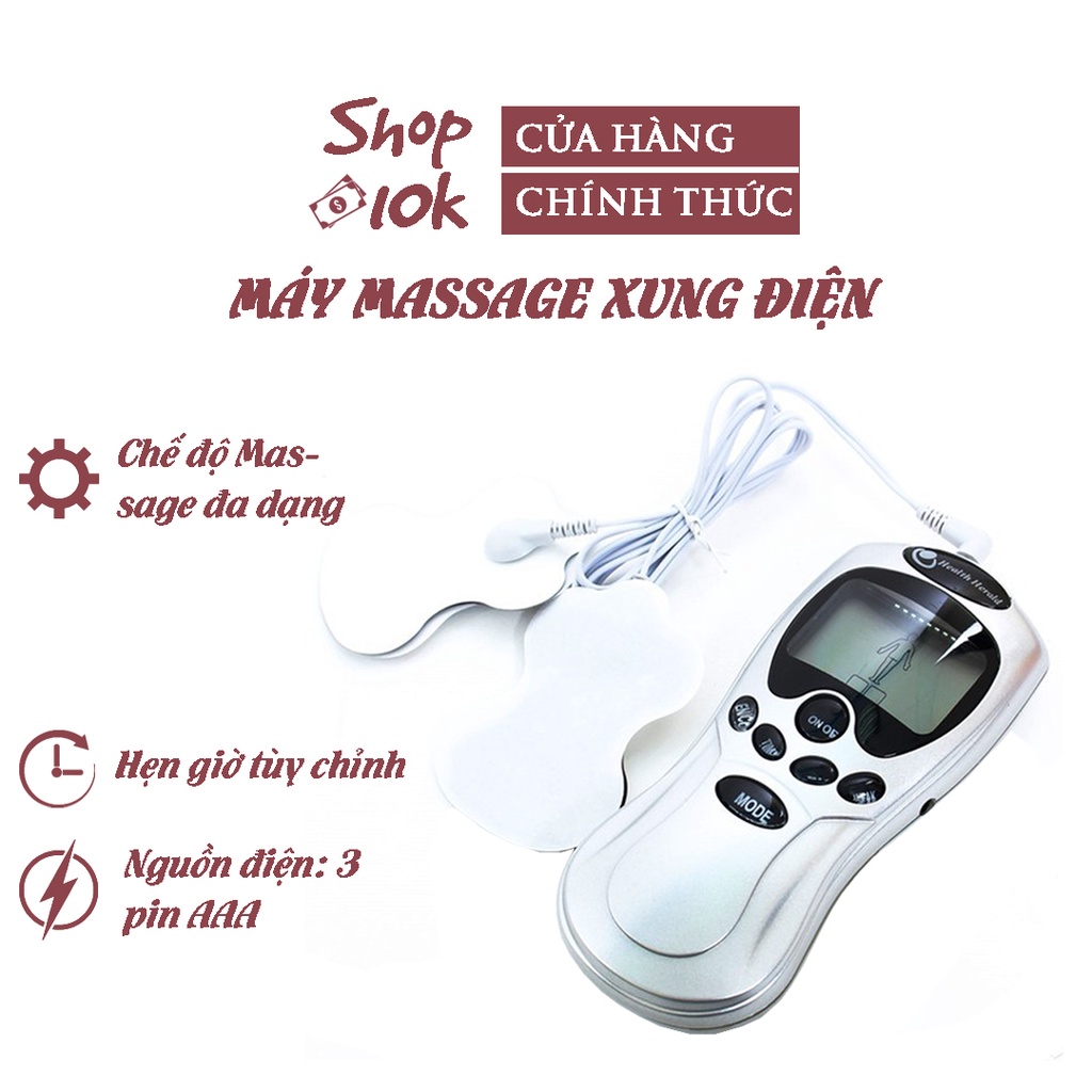 Máy massage xung điện trị liệu 4 miếng dán - Máy mát xa cổ vai cắm điện/dùng pin có màn hình LCD