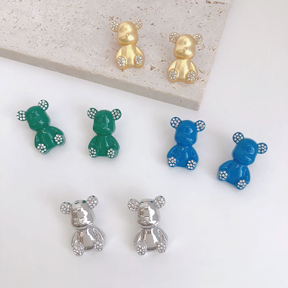 Khuyên tai hình gấu hoạt hình nhiều màu sắc phong cách Hàn Quốc đơn giản thời trang cho nữ