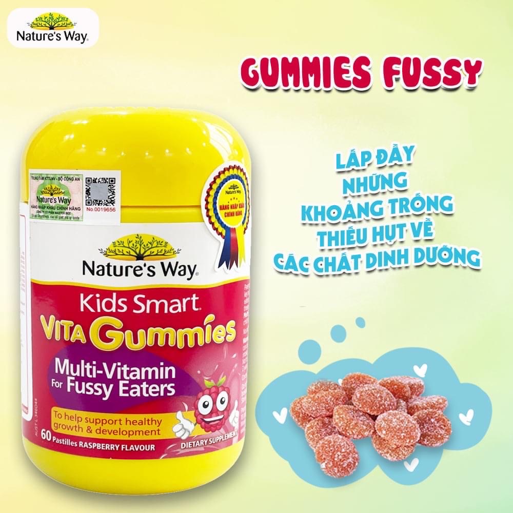 Kẹo Dẻo Cho Bé Nature's Way Kids Smart Vita Gummies Multi Vitamin for Fussy Eaters Kích Thích Ăn Ngon 60 Viên