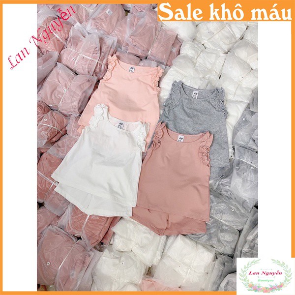 Bán sỉ Sét 2 bộ cotton sát nách nhún tay cho bé gái
