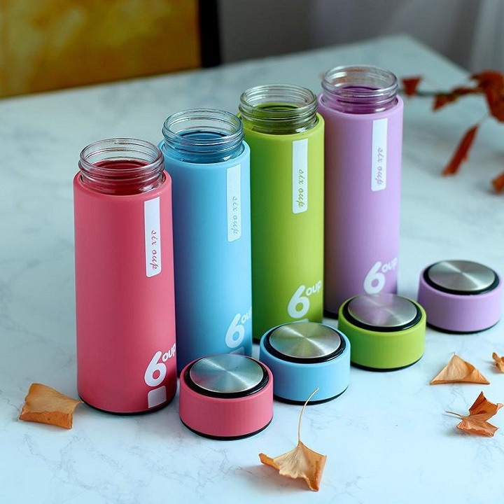 Bình nước giữ nhiệt ruột thủy tinh cao cấp 6 Oup lõi thủy tinh 450ml mẫu mới