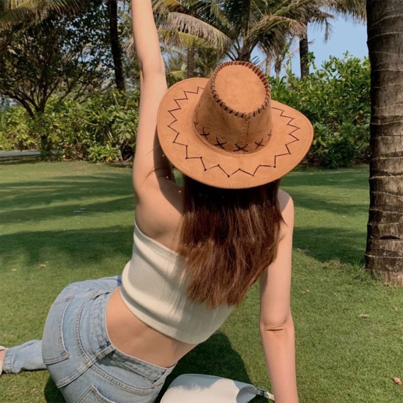 Mũ Cao Bồi Vải Da Lộn Vành Rộng Chống Nắng Thời Trang Mùa Hè Cho Nam