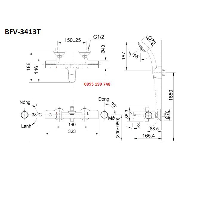 Sen tắm nhiệt độ BFV-3413T-3c/4c/7c/8c INAX chính hãng