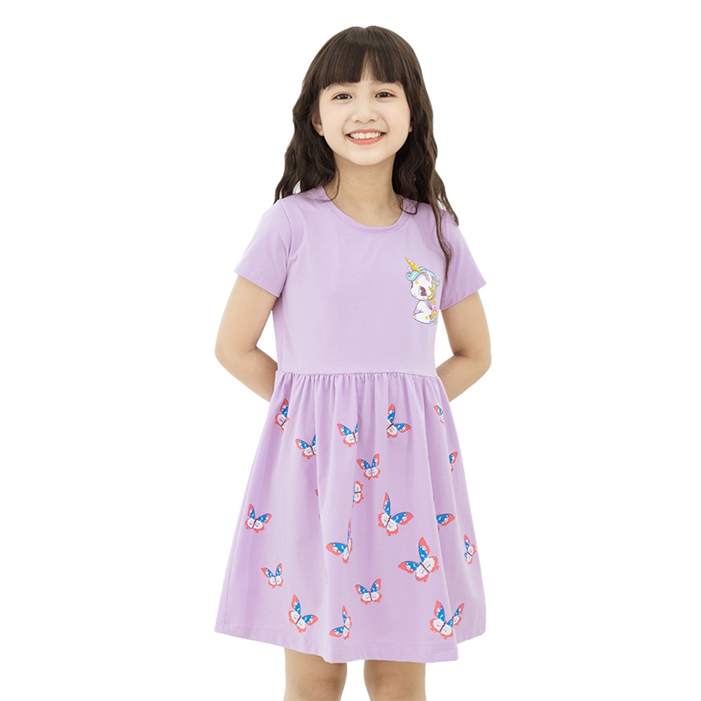 VÁY BÉ GÁI NGẮN TAY IN BƯỚM XINH XẮN _100% COTTON_K08