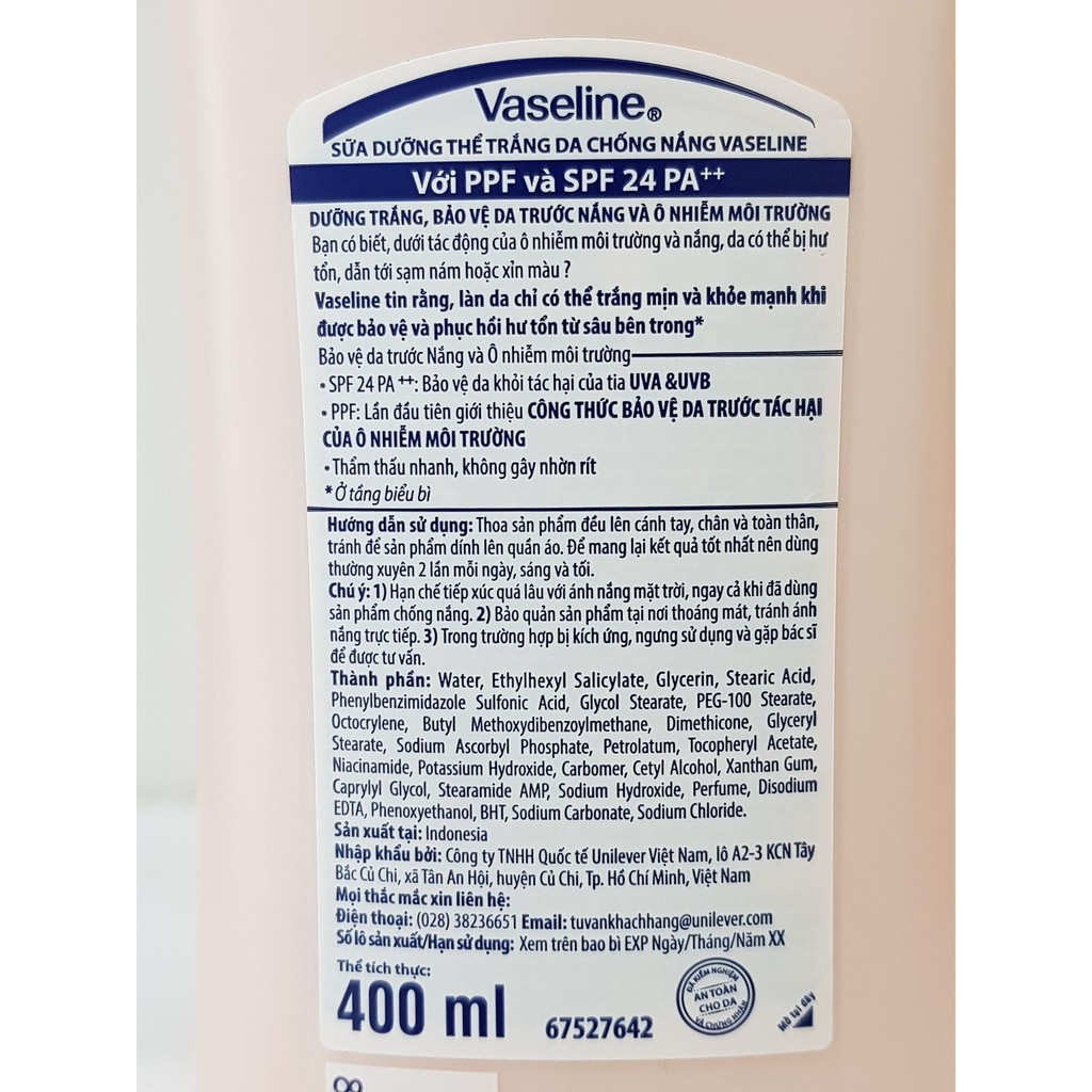 Sữa Dưỡng Thể Trắng Da Giữ Ẩm VASELINE 350ml Thái Lan