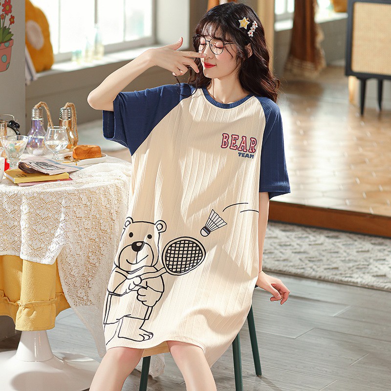 Váy Ngủ Hoạt Hình Cotton Họa Tiết Dễ Thương