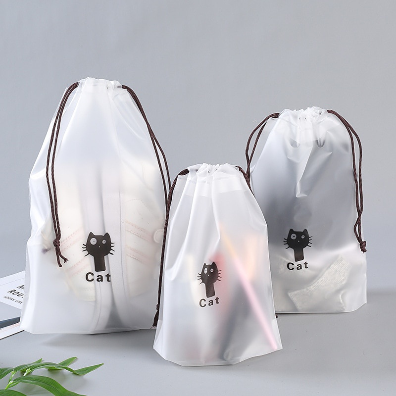 Túi dây rút đựng tất/ đồ lót in họa tiết hoa cúc/ mèo/ xương rồng đáng yêu tiện dụng