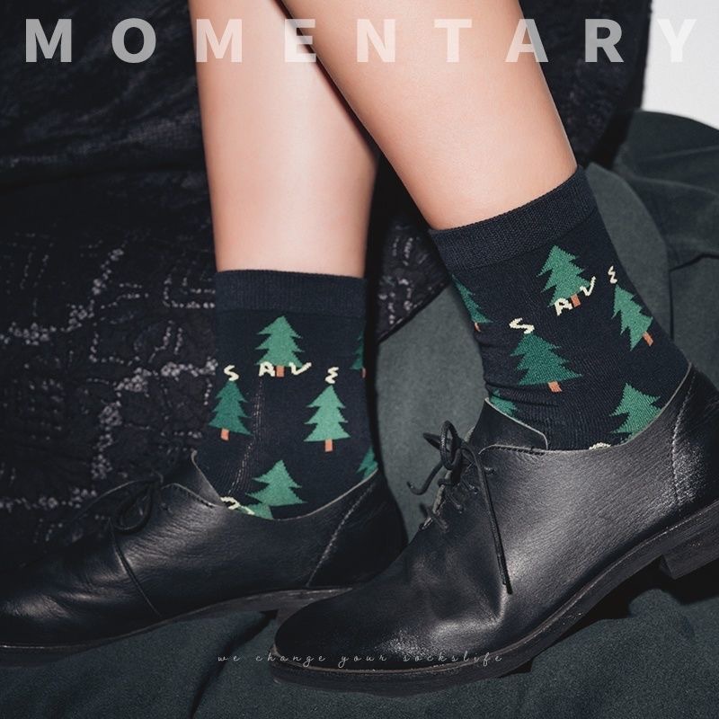 Vớ Ống Trung Bình In Họa Tiết Cây Cối Mùa Thu Phong Cách Nhật Bản Cho Nữ Sinh