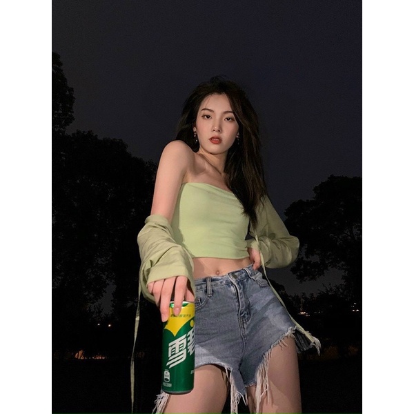 Set áo crop kèm khoác nhẹ siêu xinh