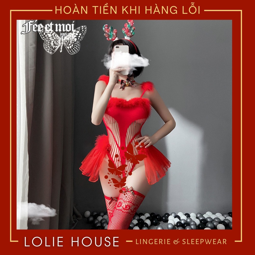 Cosplay noel giáng sinh sexy gợi cảm gồm bodysuit ren lưới đầy đủ phụ kiện LOLIE HOUSE – BS8