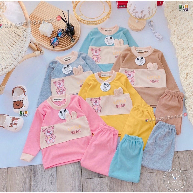 Đồ bộ bé trai bé gái dài tay m chất len tăm co dãn đính cúc cổ_Quần áo trẻ em thu đông K.Woo